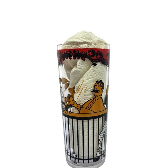 Hazel Atlas Gay 90s Saloon Bar Tumbler Red & Black 12 Oz Retro Glassware Vintage - Picture 3 of 9